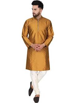 SKAVIJ Herren Tunika Kurta Pajama Kariert Party Kleid (Braun, L) von SKAVIJ