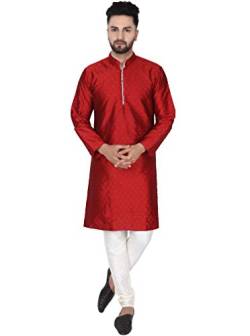 SKAVIJ Herren Tunika Kurta Pajama Kariert Party Kleid (Rot, XL) von SKAVIJ