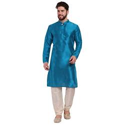 SKAVIJ Herren Tunika Kurta Pajama Set Indisch Party Tragen Outfit (Türkis, L) von SKAVIJ