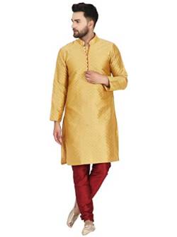 SKAVIJ Herren Tunika Kurta Pyjama Kariert Party Bekleidung Kleid (Gold, L) von SKAVIJ