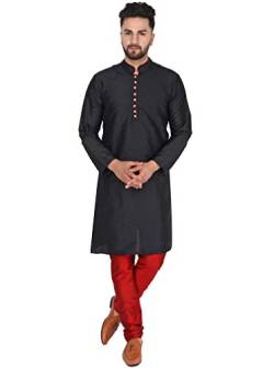 SKAVIJ Herren Tunika Kurta Pyjama Kariert Party Bekleidung Kleid (Schwarz, XL) von SKAVIJ