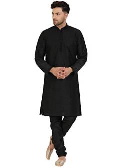 SKAVIJ Herren Tunika Kurta Pyjama Tragen Kleid (Schwarz, L) von SKAVIJ