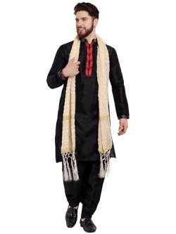 SKAVIJ Herren Tunika Kurta Pyjama und Stola Party Kleid (Schwarz, XL) von SKAVIJ