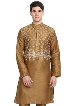 SKAVIJ Kunst Seide Kurta Für Männer Bestickte Indische Party Lässig Hemd Kleid (X-Large, Braun) von SKAVIJ