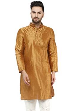 SKAVIJ Kurta Für Männer Kunst Seide Bestickte Langes Hemd Indisches Kleid (Medium, Braun) von SKAVIJ