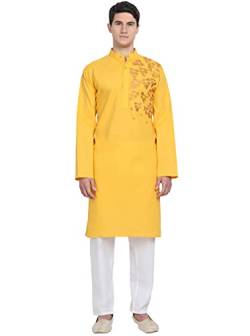 SKAVIJ Kurta-Pyjama-Set Für Männer Bestickt Baumwolle Hochzeit Party Kleid (Große, Gold) von SKAVIJ