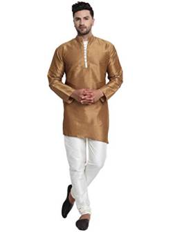 SKAVIJ Männer Kunst Seide Kreuzschnitt Ethnisch Outfiten Kurta-Pyjama traditionelle indische Kleidung (x-Large, braun) gesetzt von SKAVIJ