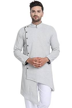 SKAVIJ Männer Tunika Top Baumwolle Lange Kurta Indische Hochzeit Lässig Hemd (Medium, Grau) von SKAVIJ