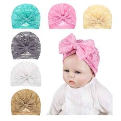 SKEPO 6 Stücke Baby Stirnbänder Neugeborene Mädchen Spize Rosette Knoten Stirnband Hut Elastisch Stretch Turban Haarband Headwear Knit Kopf Wraps von SKEPO