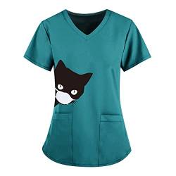 Katze T Shirt Damen V Ausschnitt T-Shirts Kragen Unregelmäßiger Uniform Kurzarm Kasackdamenpflegegünstig Schlupfhemd Tshirt Einfarbig Sommer Bluse Shirts Pullover von SKFLABOOF