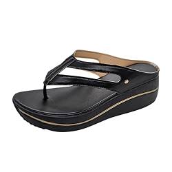 SKFLABOOF Damen-Zehentrenner Leder Strand Flip Flops Zehentrenner Römersandalen Elegant Slingback Orthopädische Slides Sandalen Sports Mit Absatz Schuhe Schwarz Sommerschuhe Wedges 38 Pumps Slatschen von SKFLABOOF