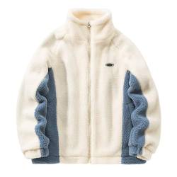 SKFLABOOF Herren Damen Patchwork Stehkragen Teddy Jacke Stüssy Sherpa Fleecejacke Aesthetic Stuff Y2K Clothes Winter Warm Teddyfleece Jacken Mantel von SKFLABOOF