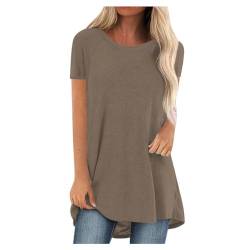 SKFLABOOF Longshirt Damen Rundhals Kurzarm Oversize Tshirt Tunika Einfarbig Basic Shirt Long Bluse Tops Italienische Mode Longpullover Longbluse Damen Lässig für Leggings 01 Braun,XL von SKFLABOOF