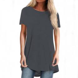 SKFLABOOF Longshirt Damen Rundhals Kurzarm Oversize Tshirt Tunika Einfarbig Basic Shirt Long Bluse Tops Italienische Mode Longpullover Longbluse Damen Lässig für Leggings 01 Dunkelgrau,XXL von SKFLABOOF