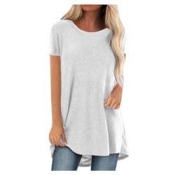 SKFLABOOF Longshirt Damen Rundhals Kurzarm Oversize Tshirt Tunika Einfarbig Basic Shirt Long Bluse Tops Italienische Mode Longpullover Longbluse Damen Lässig für Leggings 01 Weiß,M von SKFLABOOF