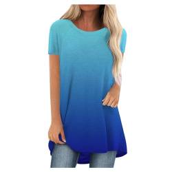 SKFLABOOF Longshirt Damen Rundhals Kurzarm Oversize Tshirt Tunika Einfarbig Basic Shirt Long Bluse Tops Italienische Mode Longpullover Longbluse Damen Lässig für Leggings 02 Blau,XL von SKFLABOOF