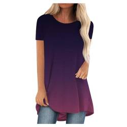 SKFLABOOF Longshirt Damen Rundhals Kurzarm Oversize Tshirt Tunika Einfarbig Basic Shirt Long Bluse Tops Italienische Mode Longpullover Longbluse Damen Lässig für Leggings 02 Lila,XXL von SKFLABOOF