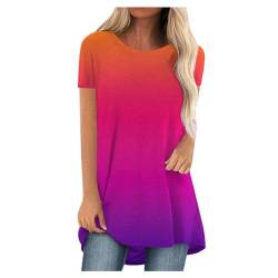 SKFLABOOF Longshirt Damen Rundhals Kurzarm Oversize Tshirt Tunika Einfarbig Basic Shirt Long Bluse Tops Italienische Mode Longpullover Longbluse Damen Lässig für Leggings 02 Orange,M von SKFLABOOF