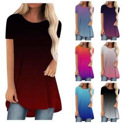 SKFLABOOF Longshirt Damen Rundhals Kurzarm Oversize Tshirt Tunika Einfarbig Basic Shirt Long Bluse Tops Italienische Mode Longpullover Longbluse Damen Lässig für Leggings 02 Rot,XL von SKFLABOOF