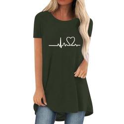 SKFLABOOF Longshirt Damen Rundhals Kurzarm Oversize Tshirt Tunika Einfarbig Basic Shirt Long Bluse Tops Italienische Mode Longpullover Longbluse Damen Lässig für Leggings 03 AG,L von SKFLABOOF