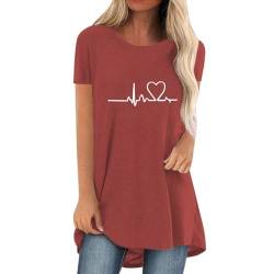 SKFLABOOF Longshirt Damen Rundhals Kurzarm Oversize Tshirt Tunika Einfarbig Basic Shirt Long Bluse Tops Italienische Mode Longpullover Longbluse Damen Lässig für Leggings 03 Wein,L von SKFLABOOF