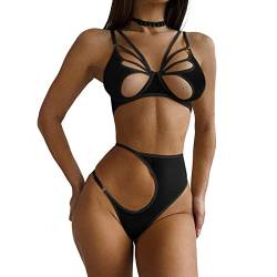 SKFLABOOF Reizwäsche Dessous Sexy Corsage Damen Reizwäsche Leder Dessous Frauen Latex Anzug Sexy Dessus Netzbody Sexy Dessous Unterwäsche Damen Set BH Und Slip Sex Dessous für Die Frau von SKFLABOOF