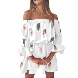 SKFLABOOF Sommer Outfits Damen,Damen Bandeau Sommerkleider 2023 sexy trägerloses Schulterfreies Boho Strand Kleid Tunika Sommerkleider luftige leicht rüschen minikleid kurz blumenkleid Frauen Kleider von SKFLABOOF