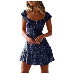 SKFLABOOF Sommerkleid Damen, Damen Knielang Ärmellos Sommer Kleider Sexy Elegant Kleid Vintage Boho Strandkleider Minikleid Teenager Mädchen Festlich Kleider Blumen Drucken Kleid Kurz Sommerkleid von SKFLABOOF