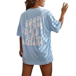 SKFLABOOF Sport Tshirt Damen Oversized Shirt Bluse mit Backprint Aesthetic T-Shirt Gym Oberteil Shirt Oversize Mit Aufdruck Rundhals Basic T Shirts Coole Sachen für Teenager Mädchen von SKFLABOOF