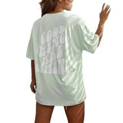 SKFLABOOF Sport Tshirt Damen Oversized Shirt Bluse mit Backprint Aesthetic T-Shirt Gym Oberteil Shirt Oversize Mit Aufdruck Rundhals Basic T Shirts Coole Sachen für Teenager Mädchen von SKFLABOOF