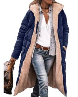 SKFLABOOF Wintermantel Damen Lang Sherpa Fleece Reversibel Winterjacke Steppmantel Warm Daunenmantel übergangsjacke Herbst&Winter Wollmantel Softshellmantel Steppweste Teddy Mantel Jacke von SKFLABOOF