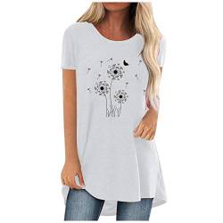 T-Shirt Damen Oversize - Oberteile Damen Frühling Kurzarm Oversize Festliche Longshirt Longbluse Bluse Lässig Mode Tunika Longshirt Sommer Hübsche Longtops Blusentop Top von SKFLABOOF