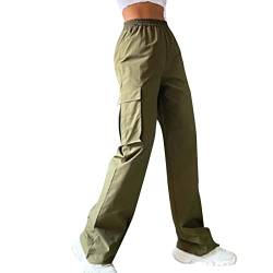 Track Pants Y2K Damen Hip Hop Parachute Baggy Cargohose Cargohosen Straight Leg Streetwear Hosen Kleidung Boyfriend Hose Weisse Bershka Schlaghose Cargos Teenager Mädchen Damencargohosen von SKFLABOOF