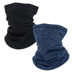 SKHAOVS 2 Stück Winter Thermo Nackenwärmer Schal,Fleece Halswärmer,Winter Loop Schal,Multifunktionale Bandana Gesichtsmaske,Skimaske für Männer Frauen Outdoor Motorrad Fahrrad (Marineblau Schwarz) von SKHAOVS