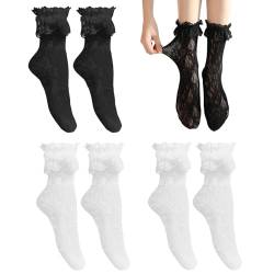 SKHAOVS 3 Paar Rüschen Liner Spitze Knöchel Socken, Prinzessinnen Socken Spitzen Socken Kurze Söckchen Baumwoll Socken Mode Spitzen Knöchelstrumpfband für Frauen Mädchen Schulmädchen von SKHAOVS