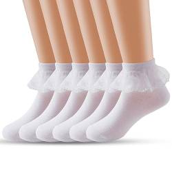 SKHAOVS 3 Paar Rüschen Socken Mädchen Spitzen, Mode Baumwoll Socken Elastisch Söckchen Rüschen Weiße Prinzessin Spitze Söckchen für 4-7 Jahre Mädchen Kleinkind (Weiß) von SKHAOVS
