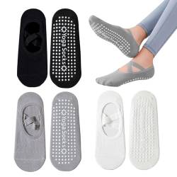 SKHAOVS 3 Paar Yoga Socken, Antirutsch Socken Grip-Socken mit Riemen Sportsocken Rutschfest Sockefür Damen Yoga Pilates Ballett Fitness Barfuß Training Tanz Dance von SKHAOVS