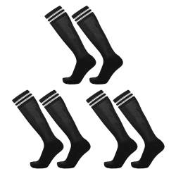 SKHAOVS 3 Pairs Kinder Schwarze Lange Fußballsocken, Kniehohe Fußball Socken Rugby Basketball Socken, Atmungsaktive Elastische Sportsocken Trainingssocken für 5–12 Jahren, Jungen und Mädchen (Black) von SKHAOVS