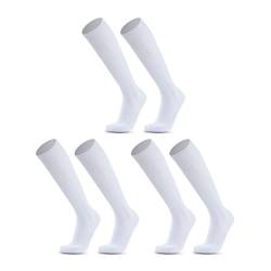 SKHAOVS 3 Pairs Kinder Weiß Lange Fußballsocken, Kniehohe Fußball Socken Rugby Basketball Socken, Atmungsaktive Elastische Sportsocken Trainingssocken für 5–12 Jahren, Jungen und Mädchen (White) von SKHAOVS