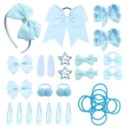 SKHAOVS 33 Stück Blau Schleife Haarschmuck Set Elastische Haargummi Haargummis Mädchen Kleine Haargummi Mädchen Haargummi Stirnband Schleifen Band Mädchen Mini Haarband Soft Kinder (Himmelblau) von SKHAOVS