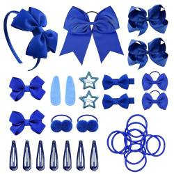 SKHAOVS 33 Stück Blau Schleife Haarschmuck Set Elastische Haargummi Haargummis Mädchen Kleine Haargummi Mädchen Haargummi Stirnband Schleifen Band Mädchen Mini Haarband Soft Kinder (Königsblau) von SKHAOVS