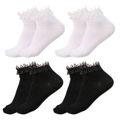 SKHAOVS 4 Paar Aldult Rüschen Söckchen Spitze Rüschen Socken Damen Rüschensocken Sneakersocken Süße Kleider Röcke Kleidung Accessoires Schwarz Weiß Socken für Damen Mädchen Party (4 Paar) von SKHAOVS