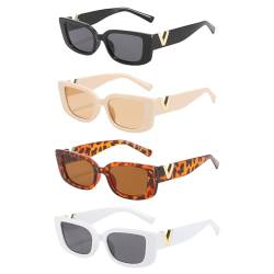 SKHAOVS 4 Stück Rechteck Sonnenbrille für Frauen, Small Square Fashion Sunglasses, 90er Vintage Sonnenbrillen, Retro Trendy Klassische Quadratische Brille, Retro Lustige Party Brille von SKHAOVS
