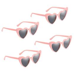 SKHAOVS 4 Stück herzförmige Vintage Sonnenbrillen für Damen,herzförmige Sonnenbrillen, Herzform Brille Retro Katzenaugen Sonnenbrillen Set für Mädchen Frauen Reisen Sommer Party (Rosa) von SKHAOVS