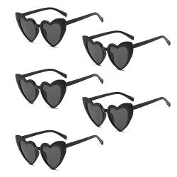 SKHAOVS 5 Stück Vintage herzförmige Sonnenbrillen für Frauen, herzförmige Sonnenbrillen, Liebesbrille, modische Katzenaugen-Retro-Brille für Mädchen, Frauen, Einkaufen, Reisen, Party, Outdoor von SKHAOVS