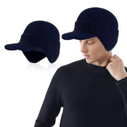 SKHAOVS Schirmmütze für Herren,Warm gefütterte Herren Strickmütze mit verdickter Entenzunge,Wollcap,Baseballmütze mit Ohrenschutz,Wintercap,Herbst und Winter im Freien(Marineblau) von SKHAOVS