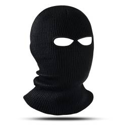 SKHAOVS Sturmhaube mit 2 Löchern,Gestrickte Sturmhaube für Damen und Herren, Winter Skimaske, Balaclava, Warm Gesichtshaube Schwarz Vollgesichtsmaske, Einheitsgröße, für Outdoorsports (Schwarz) von SKHAOVS