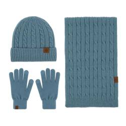 SKICEE Damen Winter Mütze Schal Touchscreen Handschuhe Set Thermo Strickmütze Beanie Wintermütze Schals Winterschal Winterhandschuhe Geschenk für Frauen (Blau) von SKICEE