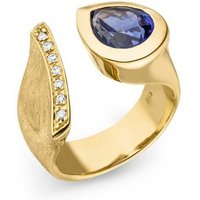 SKIELKA DESIGNSCHMUCK Goldring Tansanit Ring "Drop" 3,45 ct. mit Diamanten (Gelbgold 585), hochwertige Goldschmiedearbeit aus Deutschland von SKIELKA DESIGNSCHMUCK