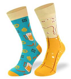 Autosiatki Bunte Interessante Socken - Lustige Seltsame Socken - Verrückte Ausgefallene Socken - Skurrile Socken für Erwachsene - Baumwolle - für Frauen Männer - Bier mit Schaum - 39-42 von SKIETY
